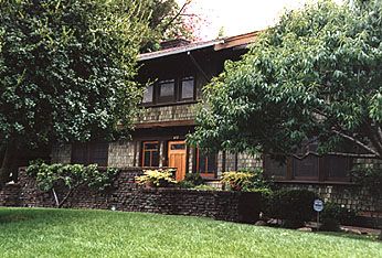 Mary L. Ranney house 440 Arroyo View Drive, 1907. Shown in The Craftsman magazine in August, 1912. Mary Ranney was a draftsman in the Greene office and was given the opportunity to develop much of the design for her own house. The original design of her house consisted of the eastern section of the present structure; a later owner made the addition to the right of the front door.