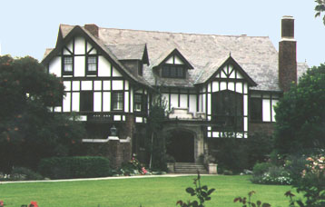 The Newcomb estate, 141 North Grand Avenue, 1910. Architect unknown — A Tudor mansion with gate house and servants’ quarters.