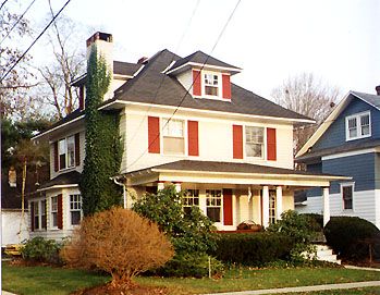This large, 3 storey Titusville, NJ home from about 1905 features a wide front porch and original woodwork throughout